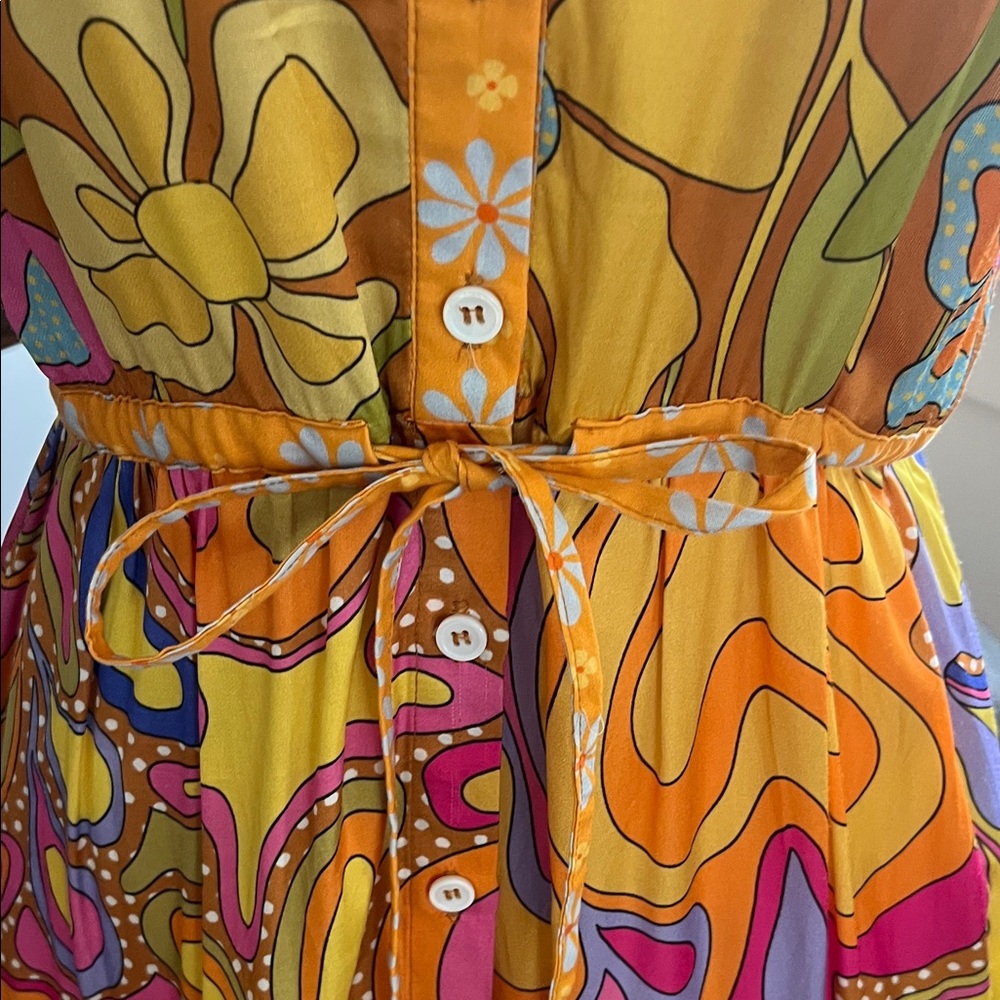 Vintage-Inspired Floral Midi Dress in Orange & Pink - Picture 12 of 14